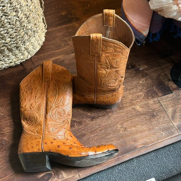 Hand Crafted Shoes - Custom Made Ostrich Leather Cowboy Boots – Saddle Tan | Size 7.5 / 8